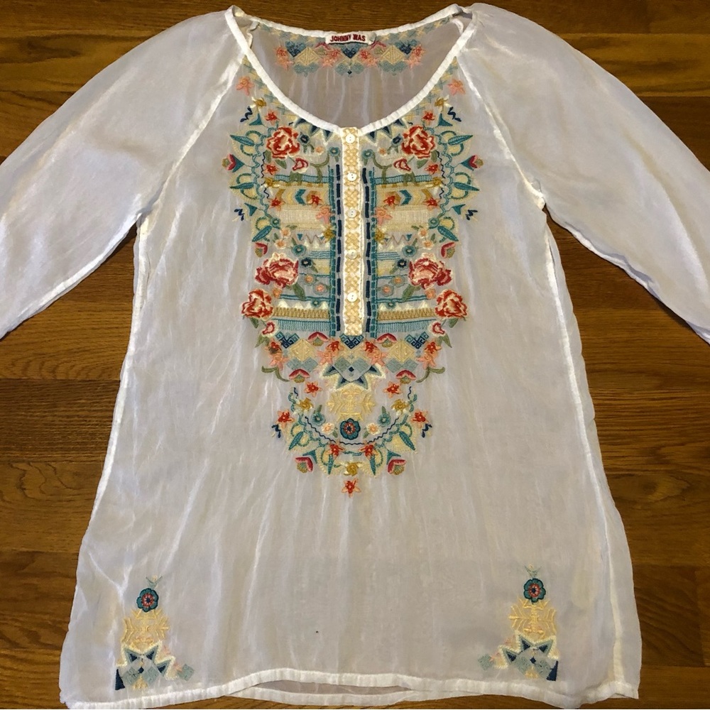 Johnny Was Size XS Tunic Embroidered Peasant Blouse Extra Small